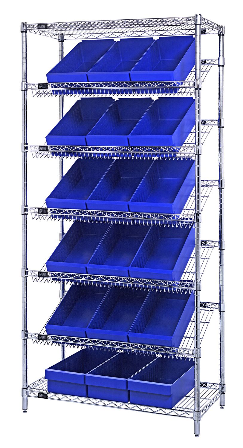 WRS-7-606 Wire sloped shelving w/QED606, Colour: Blue