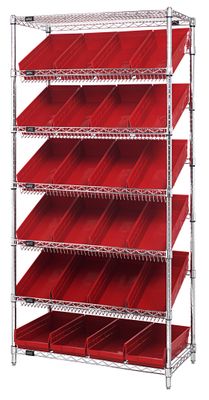 WRS-7-108 Sloped wire shelving w/QSB108 bins