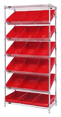 WRS-7-110 Sloped wire shelving w/QSB110 bins