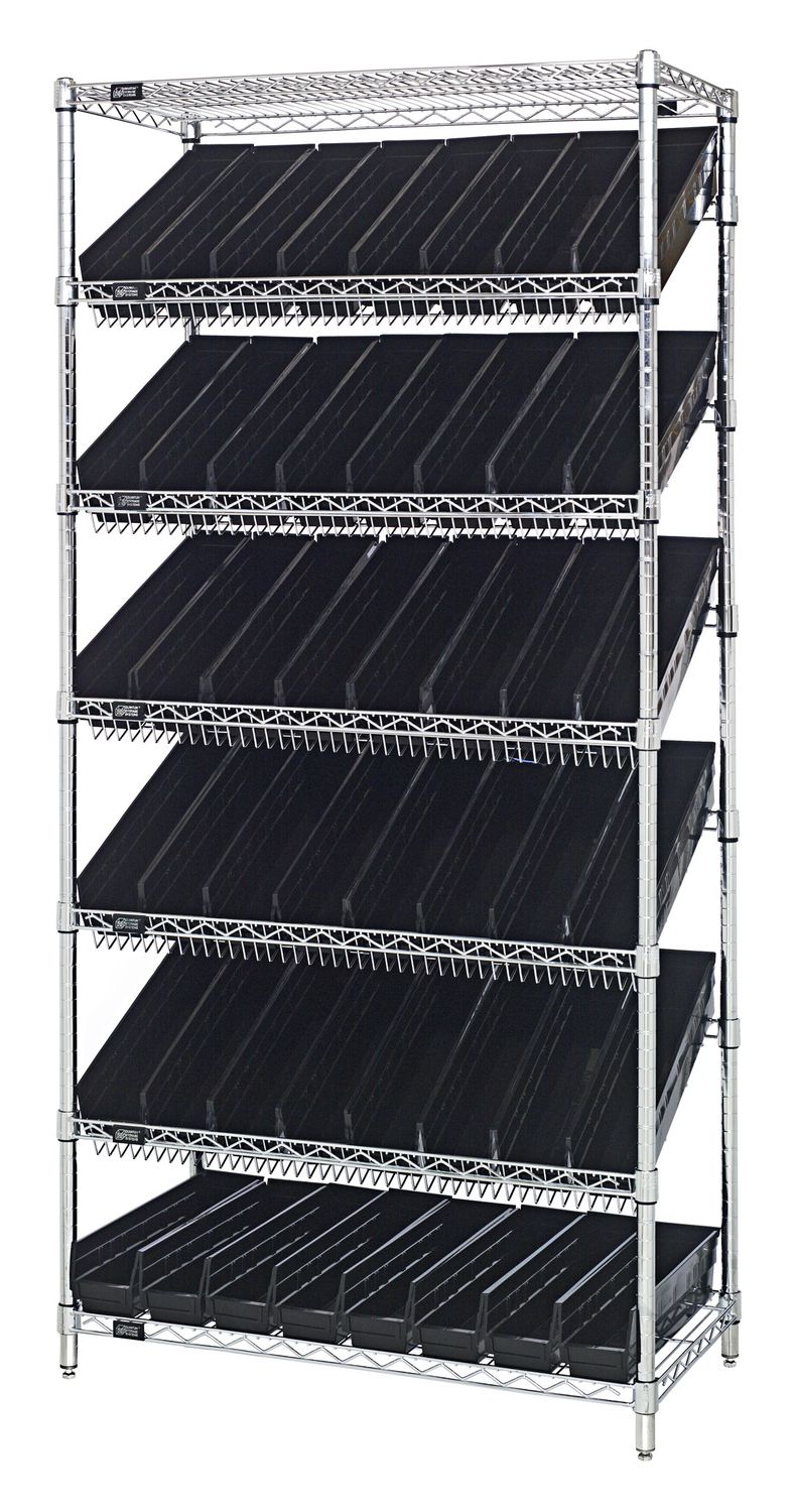 WRS-7-103 Sloped wire shelving w/QSB103 bins, Colour: Black