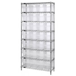 Wire Shelving with 8" high Shelf Clear-View bins (QSB8xxCL)