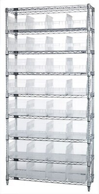Wire Shelving with 6" high Shelf Clear-View bins (QSB2xxCL)