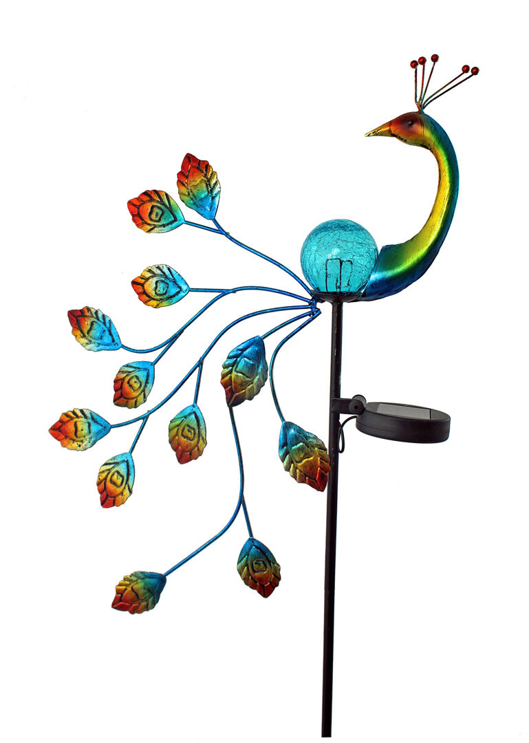 abc HOME - Stimmungsvolle Gartenbeleuchtung: Vogel Pfau mit LED-Leuchte
Solar Gartenstecker, Gartenbeleuchtung, LED-Leuchte, Lichtsensor, solarbetrieben, Glas, Metall, bunt, 1 LED, Höhe 92 cm