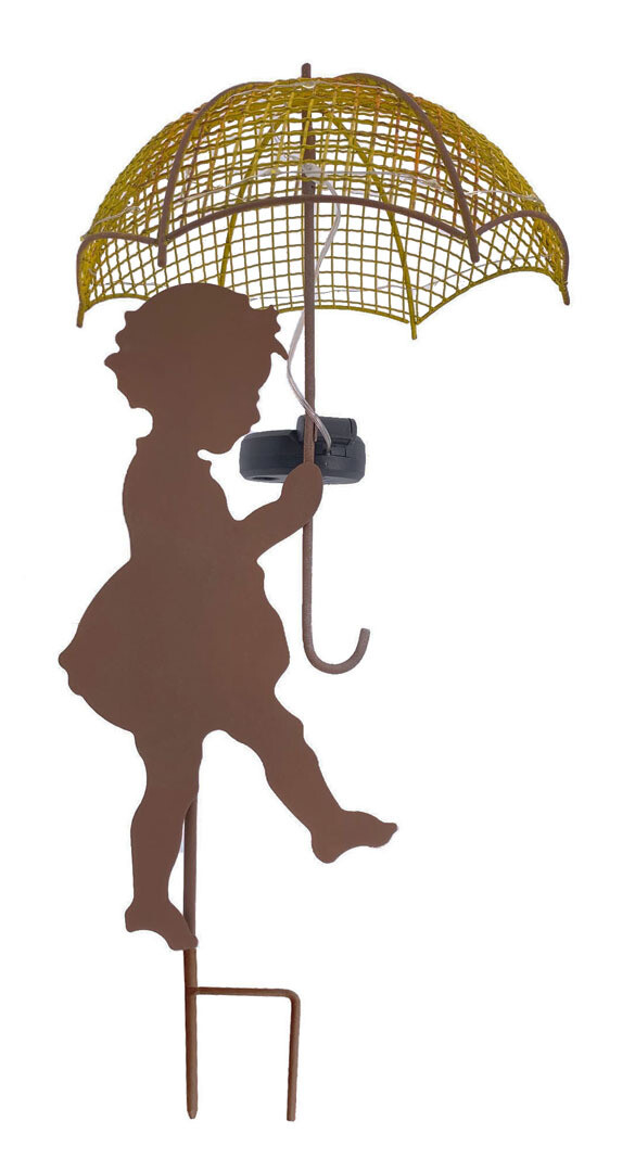 abc HOME - Stimmungsvolle Gartenbeleuchtung: Mädchen mit Regenschirm und LED-Leuchten
Solar Gartenstecker, Gartenbeleuchtung, LED-Leuchten, Lichtsensor, solarbetrieben, Rostoptik, Metall, LEDs, warmweißes Licht, Höhe 47 cm