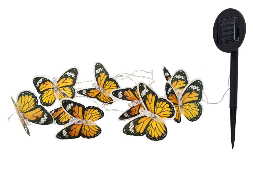 abc HOME - Dekorative Lichterkette Form von Schmetterlinge mit leuchtenden LEDs - Solar Lichterkette, Schmetterlinge, LED-Leuchten, solarbetrieben, Lichtsensor