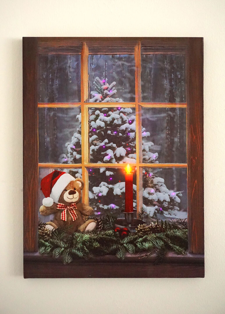 Wandbild Teddybär | Weihnachten | LED | batteriebetrieben | 40 cm H