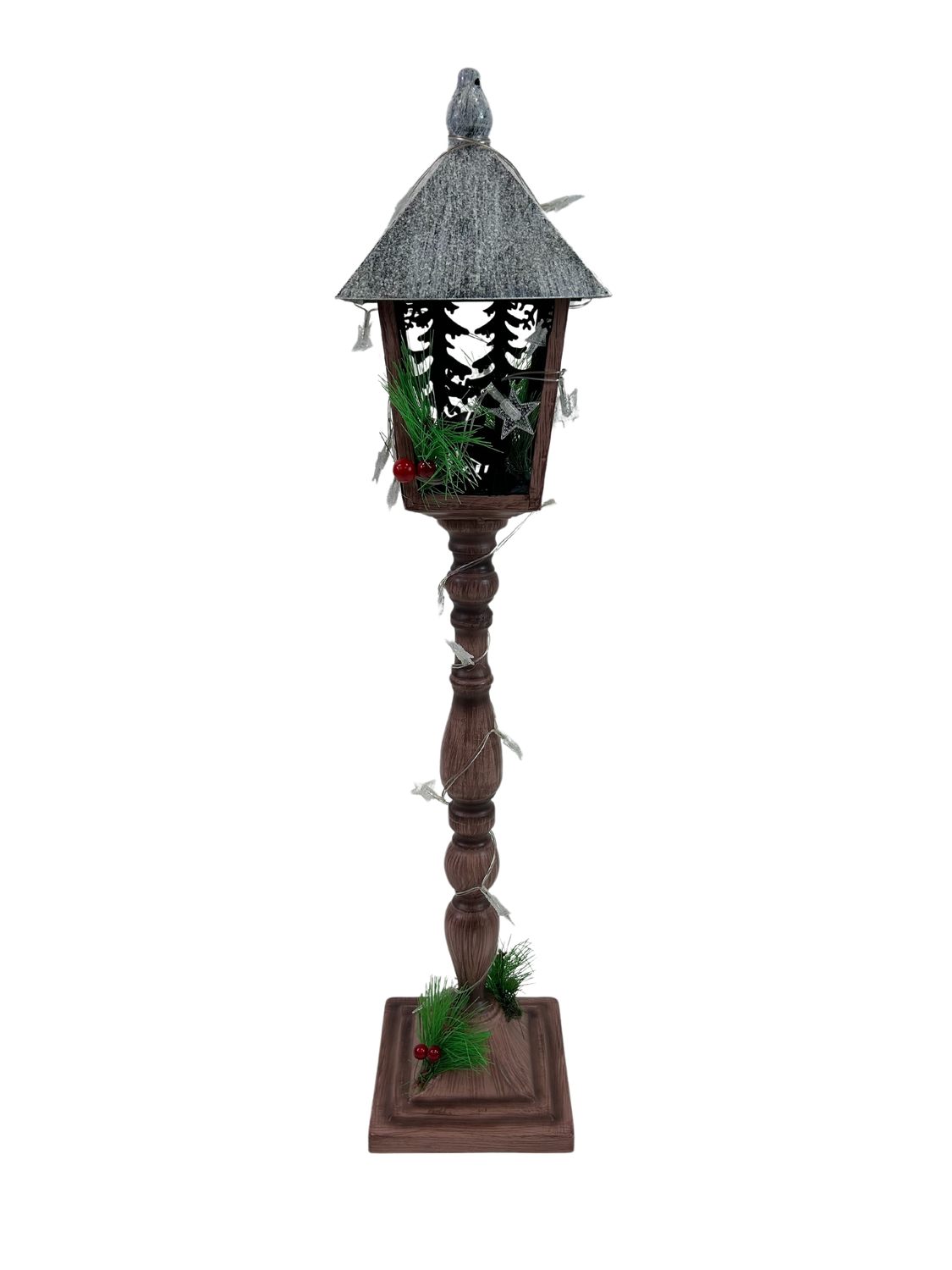 Laterne Weihnachten | LEDs | Holzoptik | Batteriebetrieben | 76 cm H