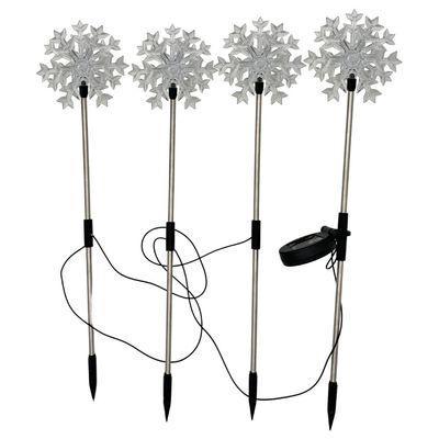 Gartenstecker Schneeflocken | 4er Set | LEDs | Solarpanel | Lichtsensor