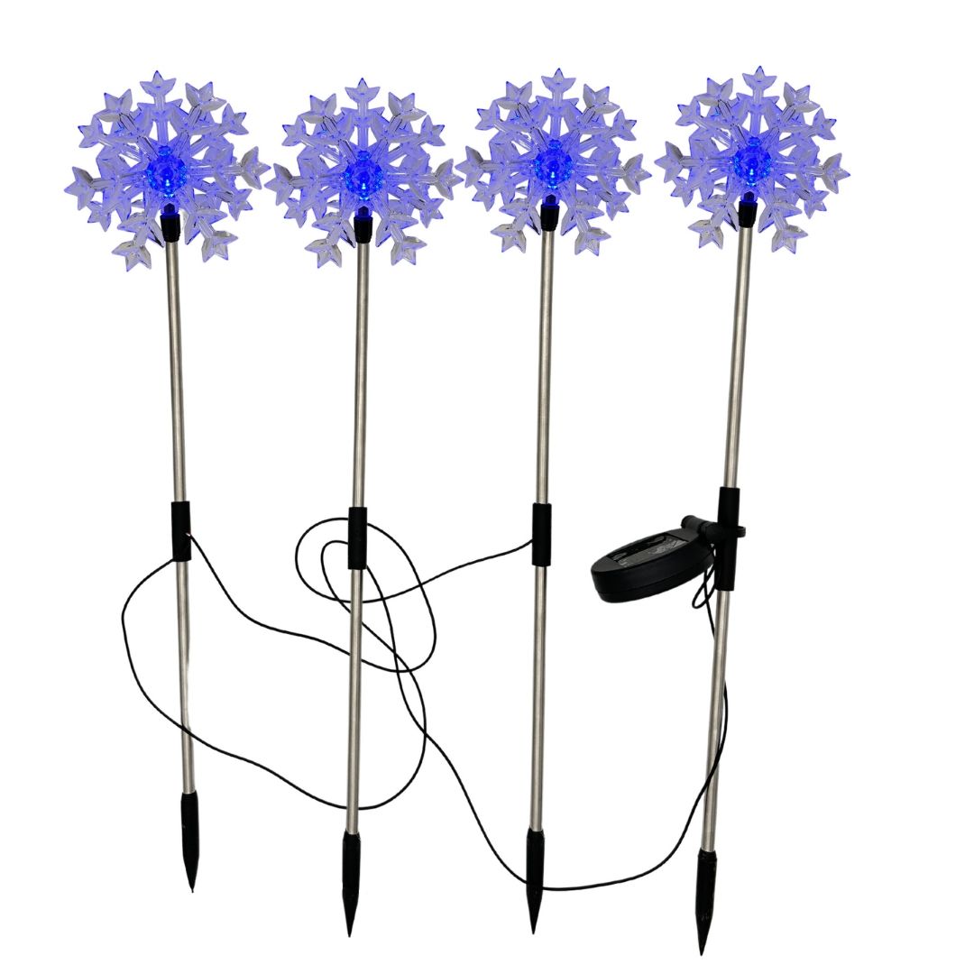Gartenstecker Schneeflocken | 4er Set | LEDs | Solarpanel | Lichtsensor