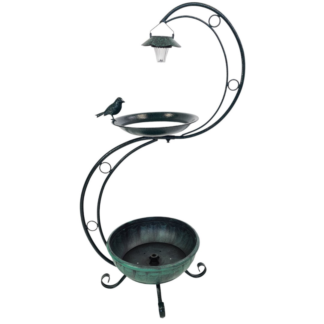 Pflanzständer mit Vogeltränke | LED | Solarpanel | Lichtsensor | 88 cm H