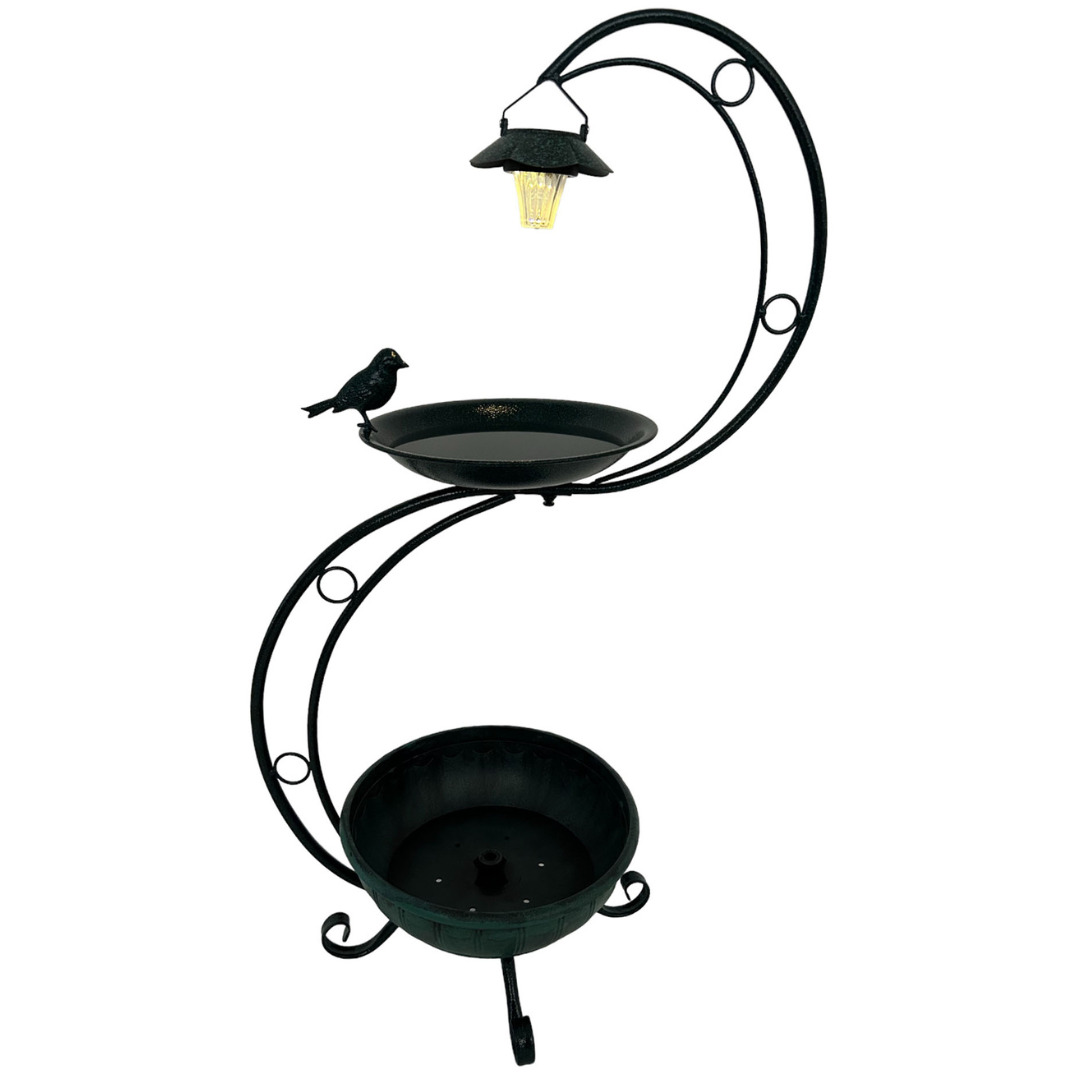 Pflanzständer mit Vogeltränke | LED | Solarpanel | Lichtsensor | 88 cm H