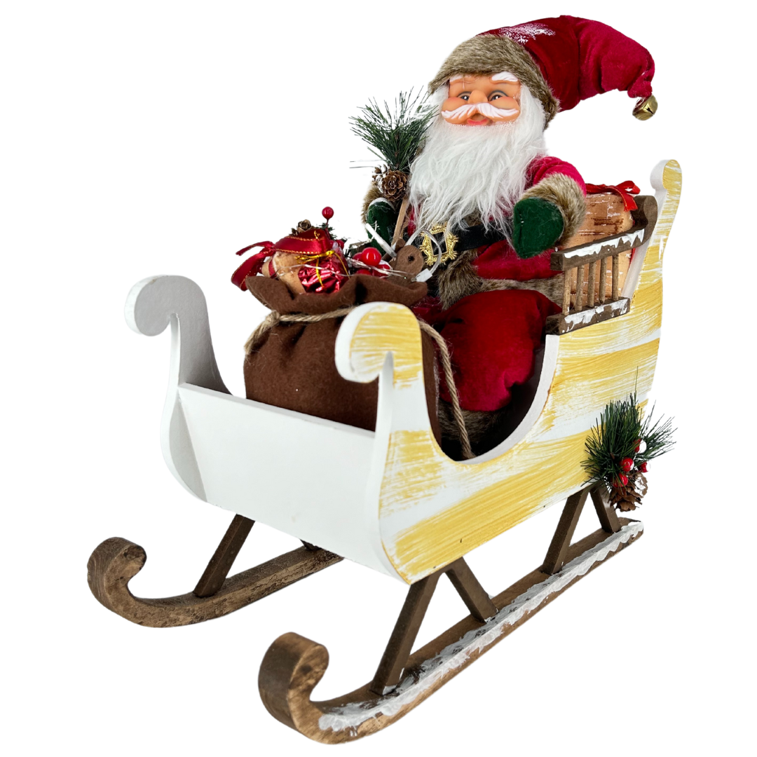 Dekofigur Weihnachtsmann mit Schlitten | LEDs | batteriebetrieben | 41 cm B
