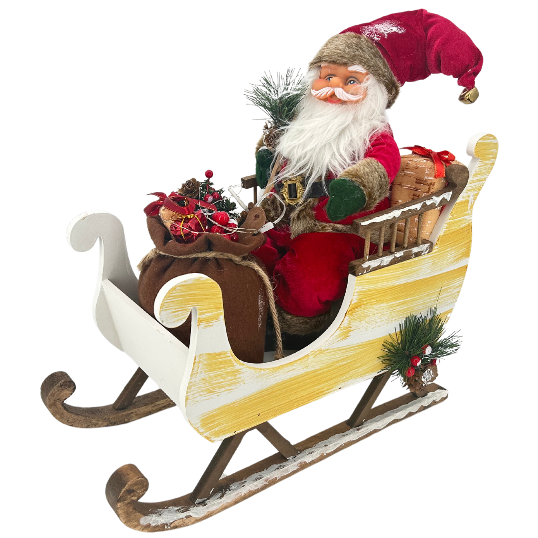 Dekofigur Weihnachtsmann mit Schlitten | LEDs | batteriebetrieben | 41 cm B