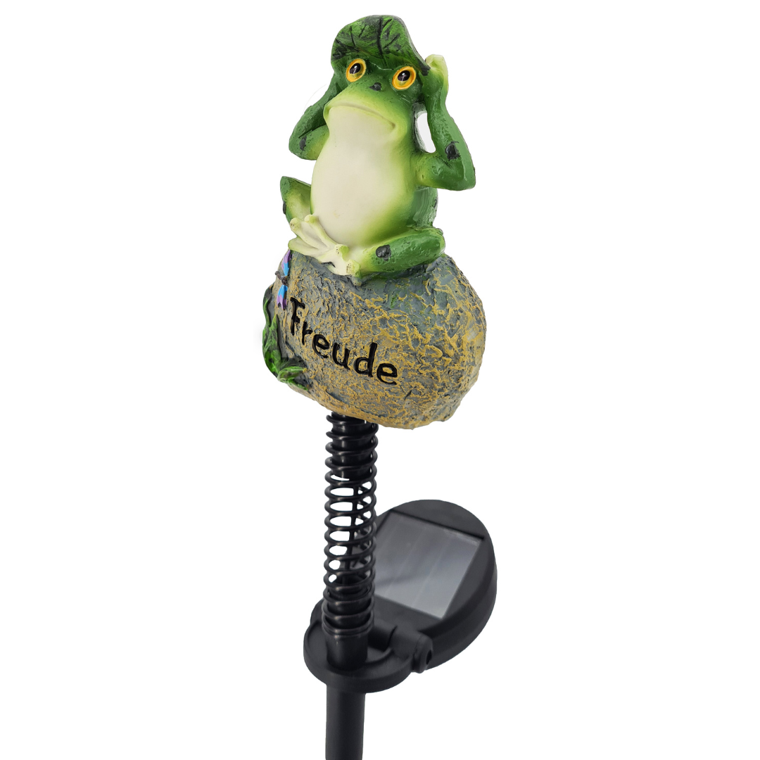 Gartenstecker Frösche | 2er Set | LEDs | Solarpanel | Lichtsensor | 76 cm H