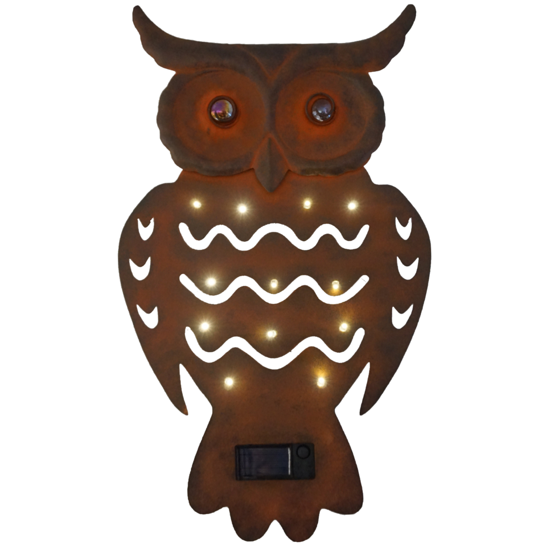 Wanddeko Eule | LEDs | Solarpanel | Lichtsensor | 43 cm H