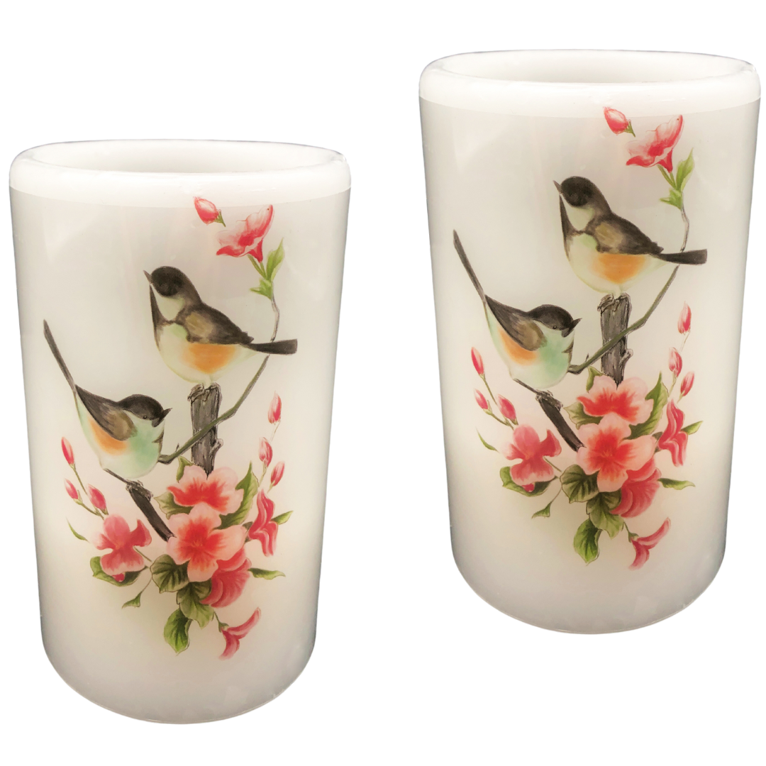 Kerze mit Motiv Vögel | 2er Set | LED | batteriebetrieben | Echtwachs