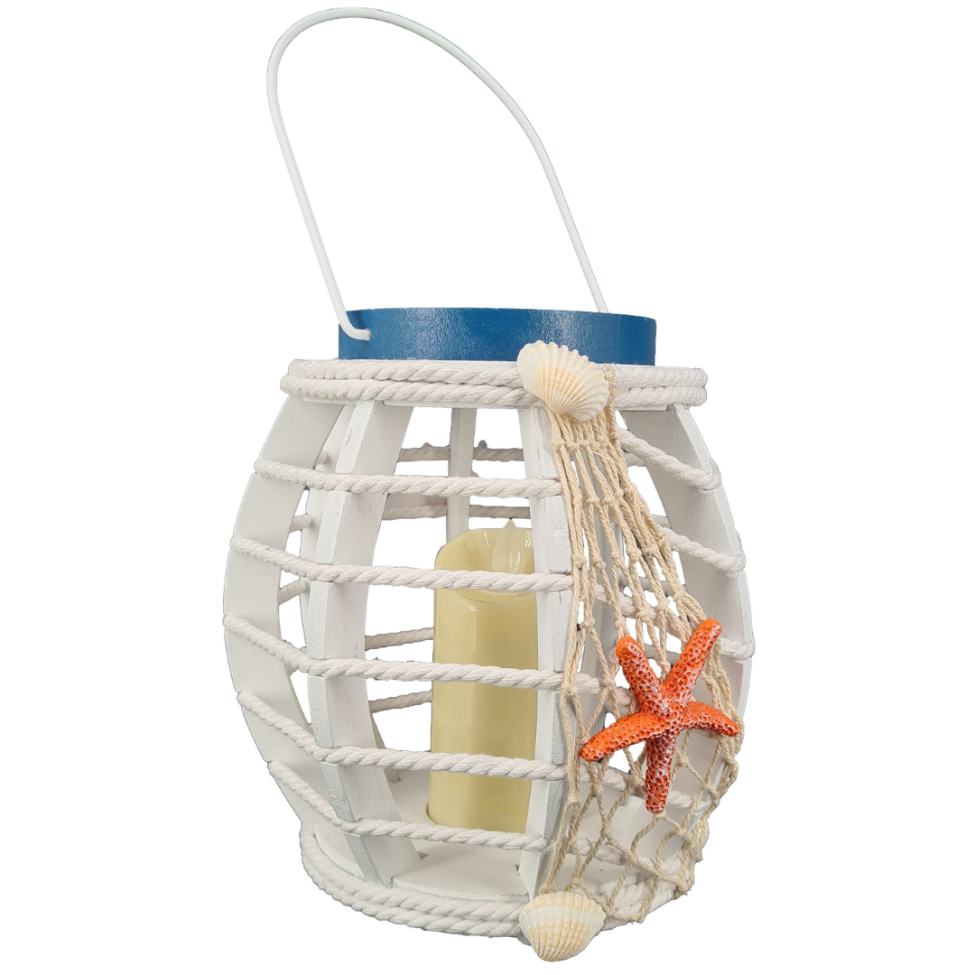 Laterne mit LED-Kerze | Maritim | Batteriebetrieben | 19 cm H