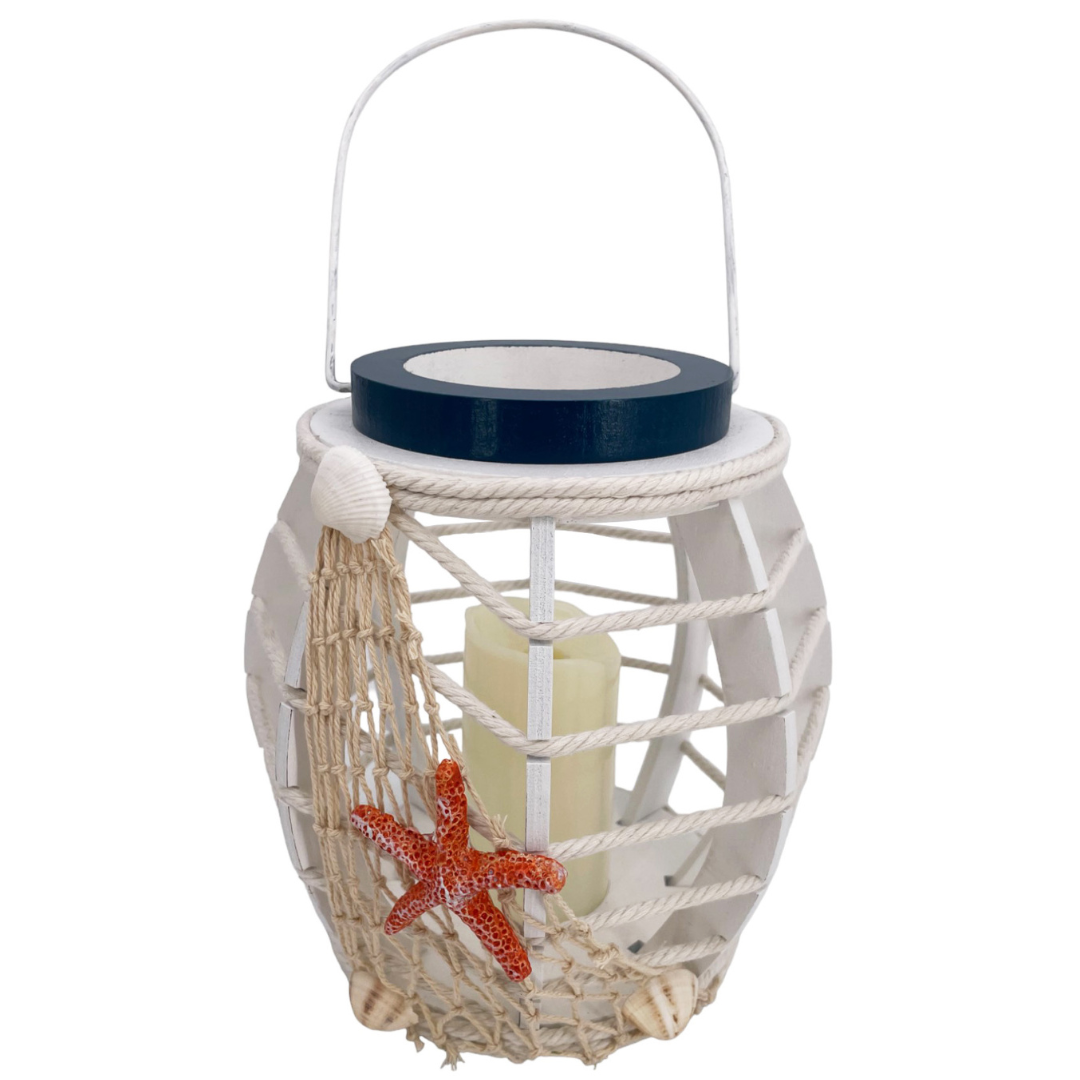 Laterne mit LED-Kerze | Maritim | Batteriebetrieben | 19 cm H