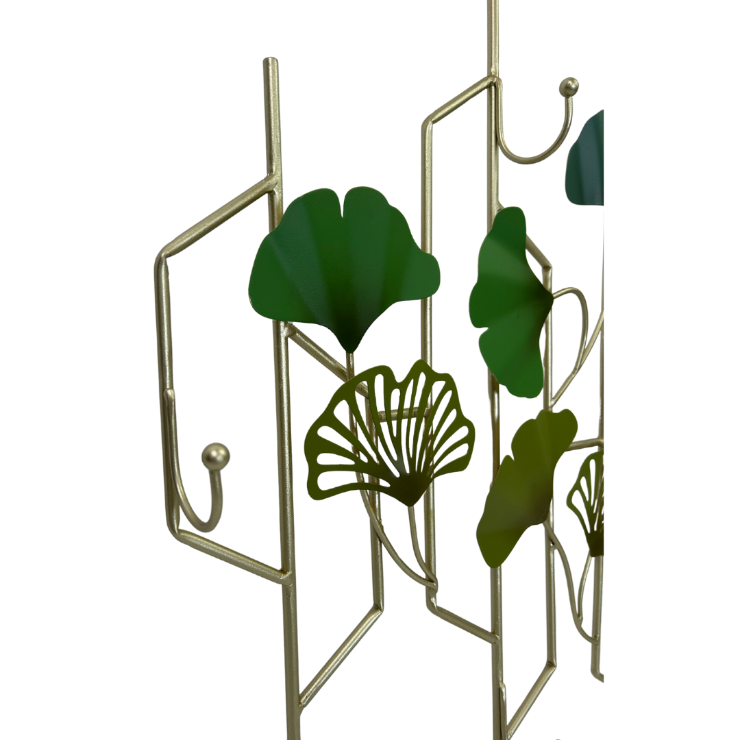 Wandgarderobe Ginkgo | Grün & Gold | Metall  | 12 Haken