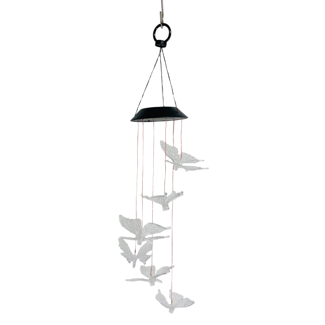 Solarhängeleuchte Schmetterlinge | LEDs | Solarpanel | Lichtsensor | Farbwechsel | 68 cm H