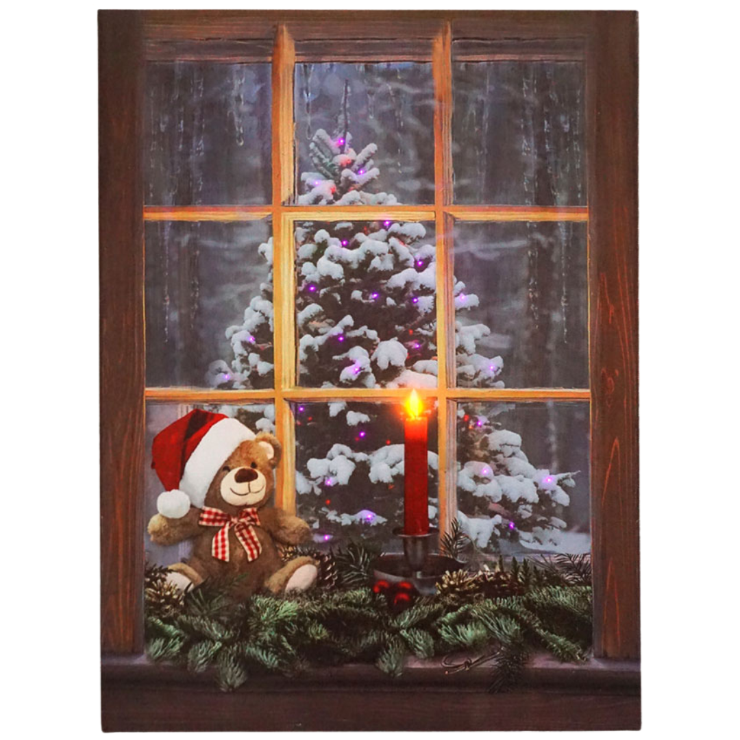 Wandbild Teddybär | Weihnachten | LED | batteriebetrieben | 40 cm H