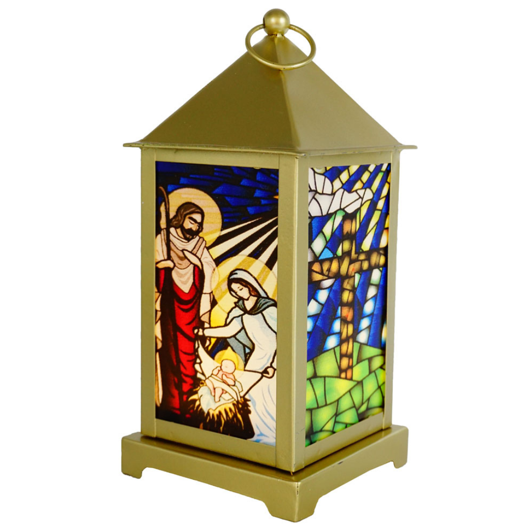 Laterne mit Krippenszene | Weihnachten | LED | batteriebetrieben, Variante: 50018 (Gold)
