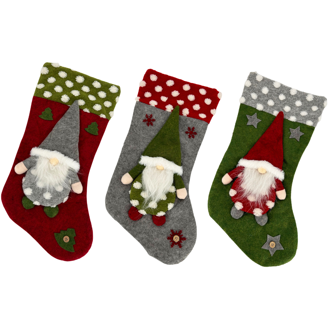 Weihnachtsstrümpfe mit Wichteln | 45 cm H | 3er Set