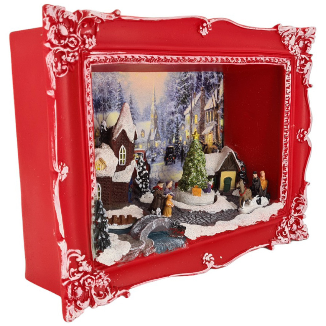 Wandbild Winterszene & Spieluhr | Weihnachten | LEDs | Melodie | 21 cm H