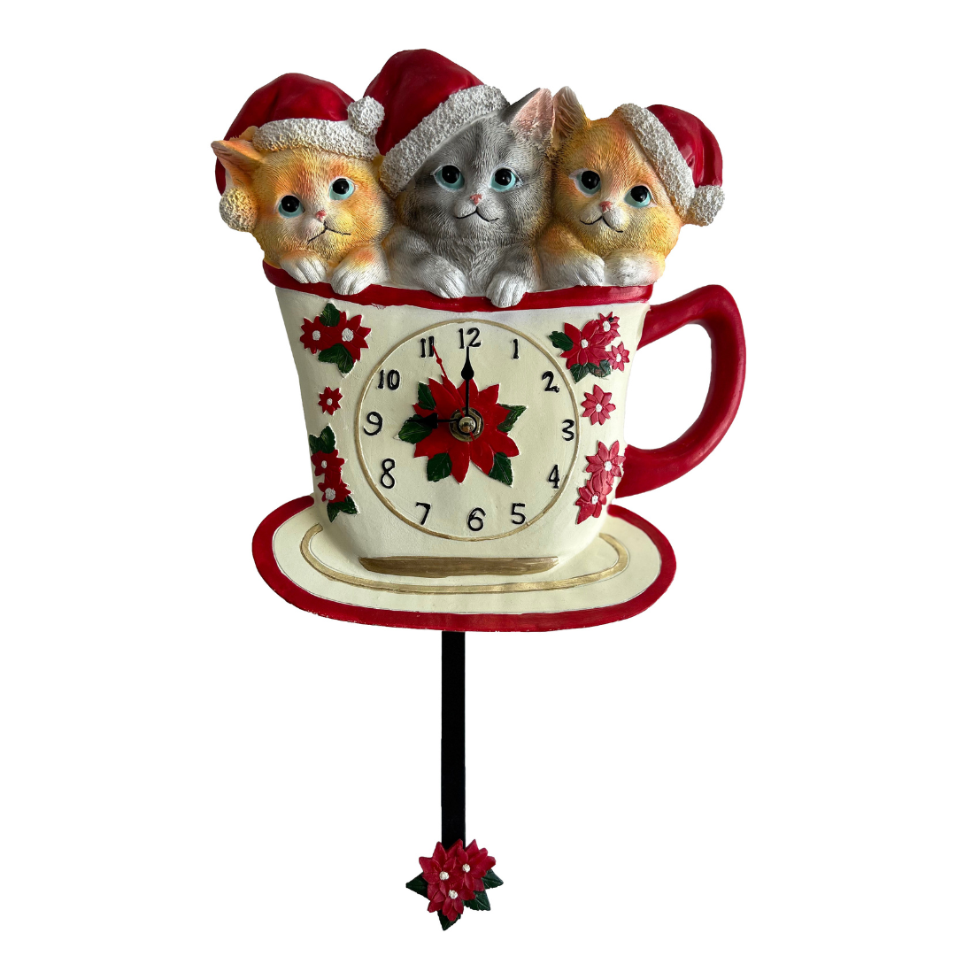 Wanduhr Katzenbabys | Weihnachten | Dekopendel | 34 cm H inkl. Pendel
