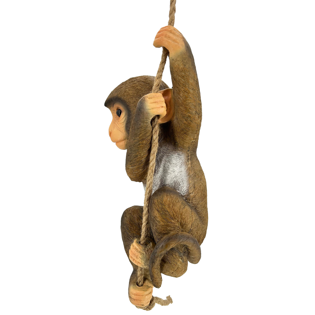Gartenfigur Affe am Seil | Polyresin | 41 cm H