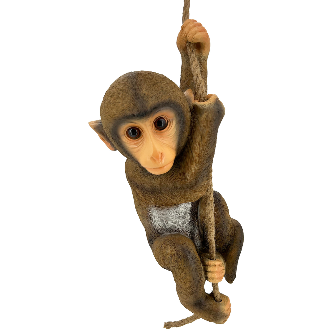 Gartenfigur Affe am Seil | Polyresin | 41 cm H