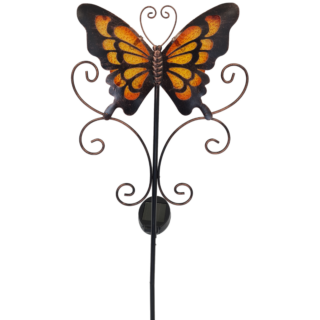 Gartenstecker Schmetterling | LEDs | Solarpanel | Lichtsensor | 92 cm H