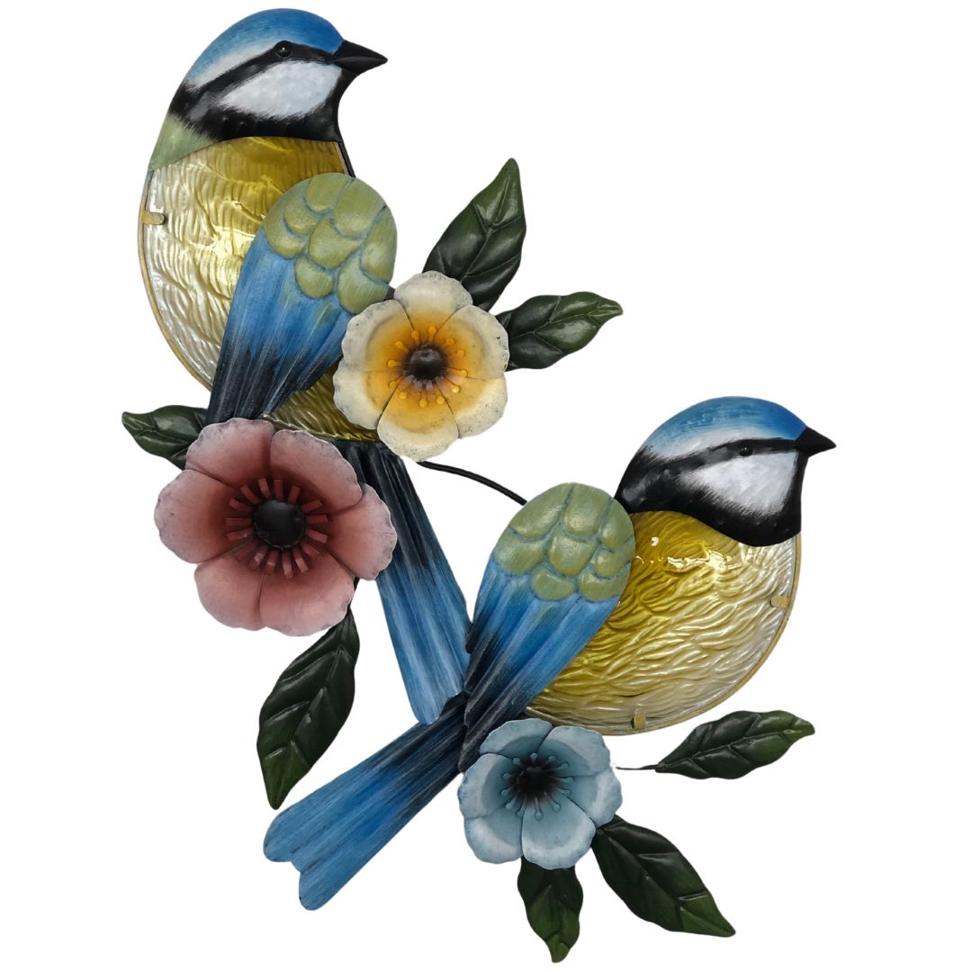 Wanddeko Blaumeise | Metall | Glas | 46 cm H
