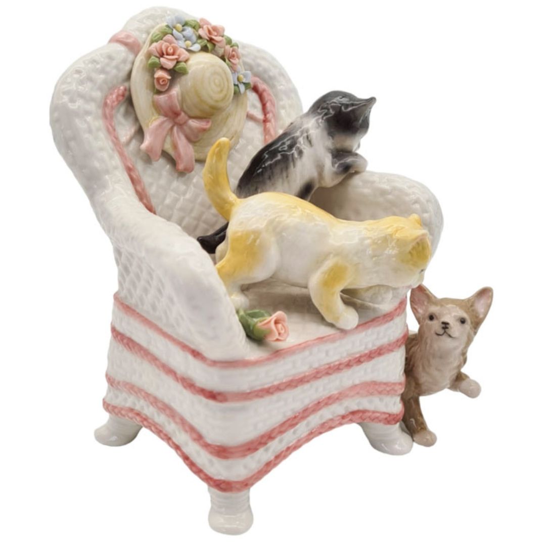 Spieluhr Katzen | Porzellan | Melodie | 14 cm H