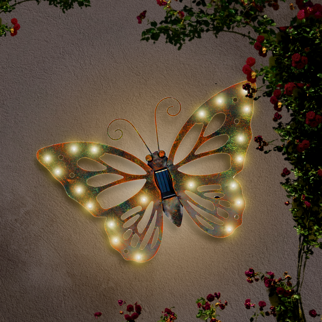Wanddeko Schmetterling | LEDs | Solarpanel | Lichtsensor | 42 cm B