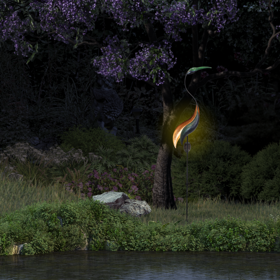 Gartenstecker Kranich | LED | Solarpanel | Lichtsensor | 114 cm H