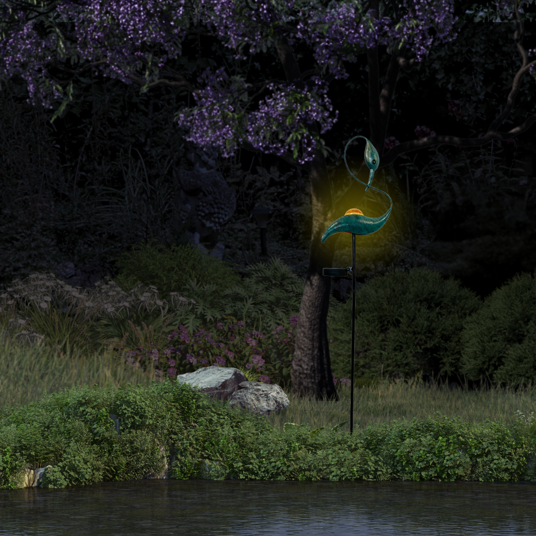 Gartenstecker Kranich | LED | Solarpanel | Lichtsensor | 127,5 cm H