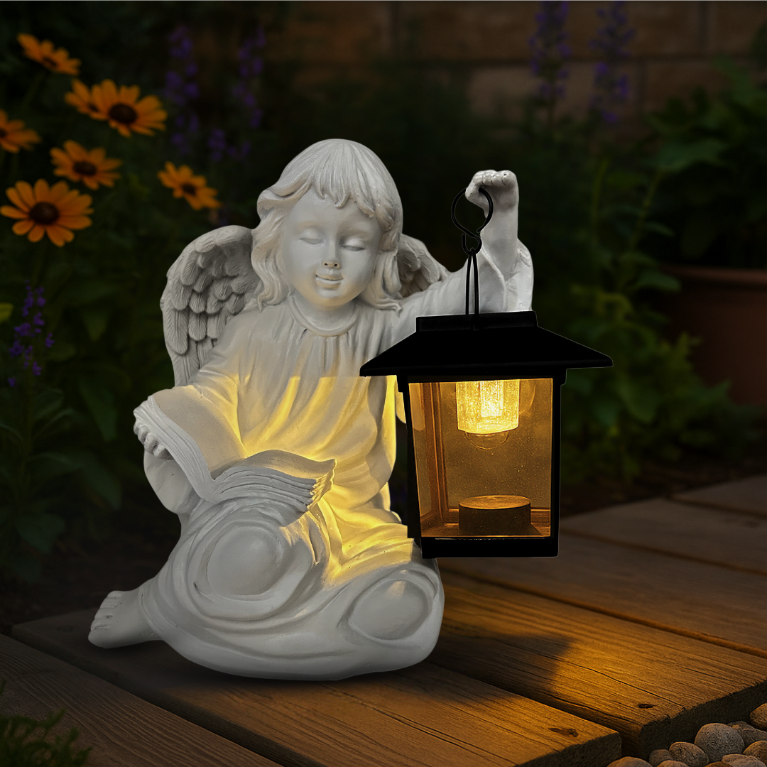 Dekofigur Engel mit Laterne | LED | Solarpanel | Lichtsensor