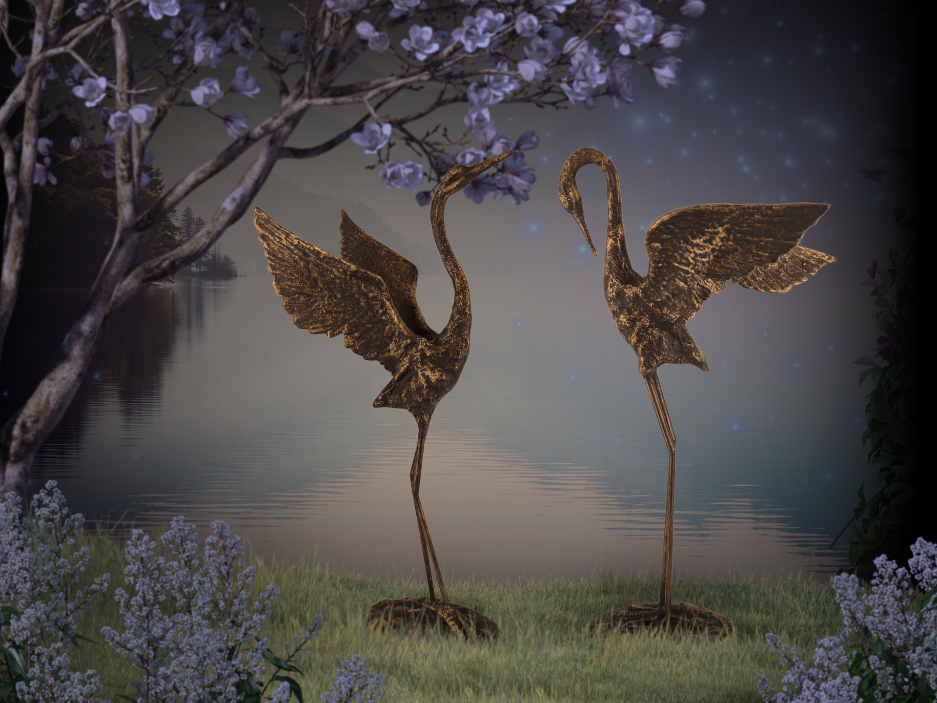 Gartenfigur Kraniche | 2er Set | 66 cm H