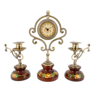 Tischuhr mit Kerzenständern | Klassisch | Batteriebetrieben | Quarzuhrwerk | 30 cm H