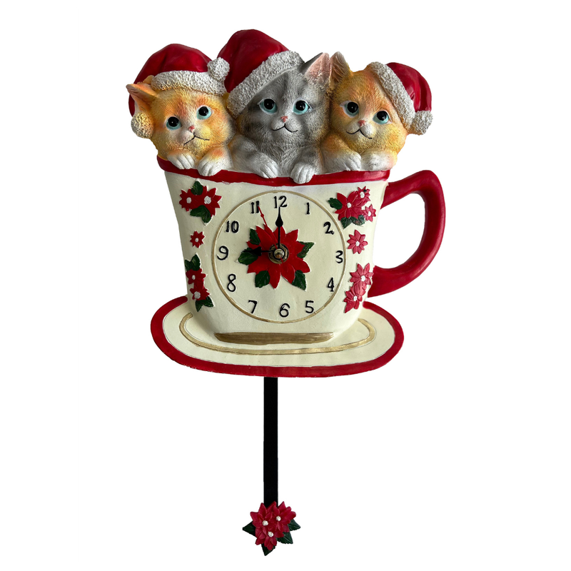 Wanduhr Katzenbabys | Weihnachten | Dekopendel | 34 cm H inkl. Pendel