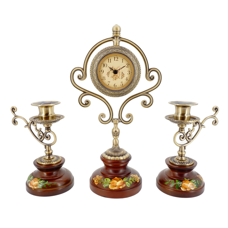 Tischuhr mit Kerzenständern | Klassisch | Batteriebetrieben | Quarzuhrwerk | 30 cm H