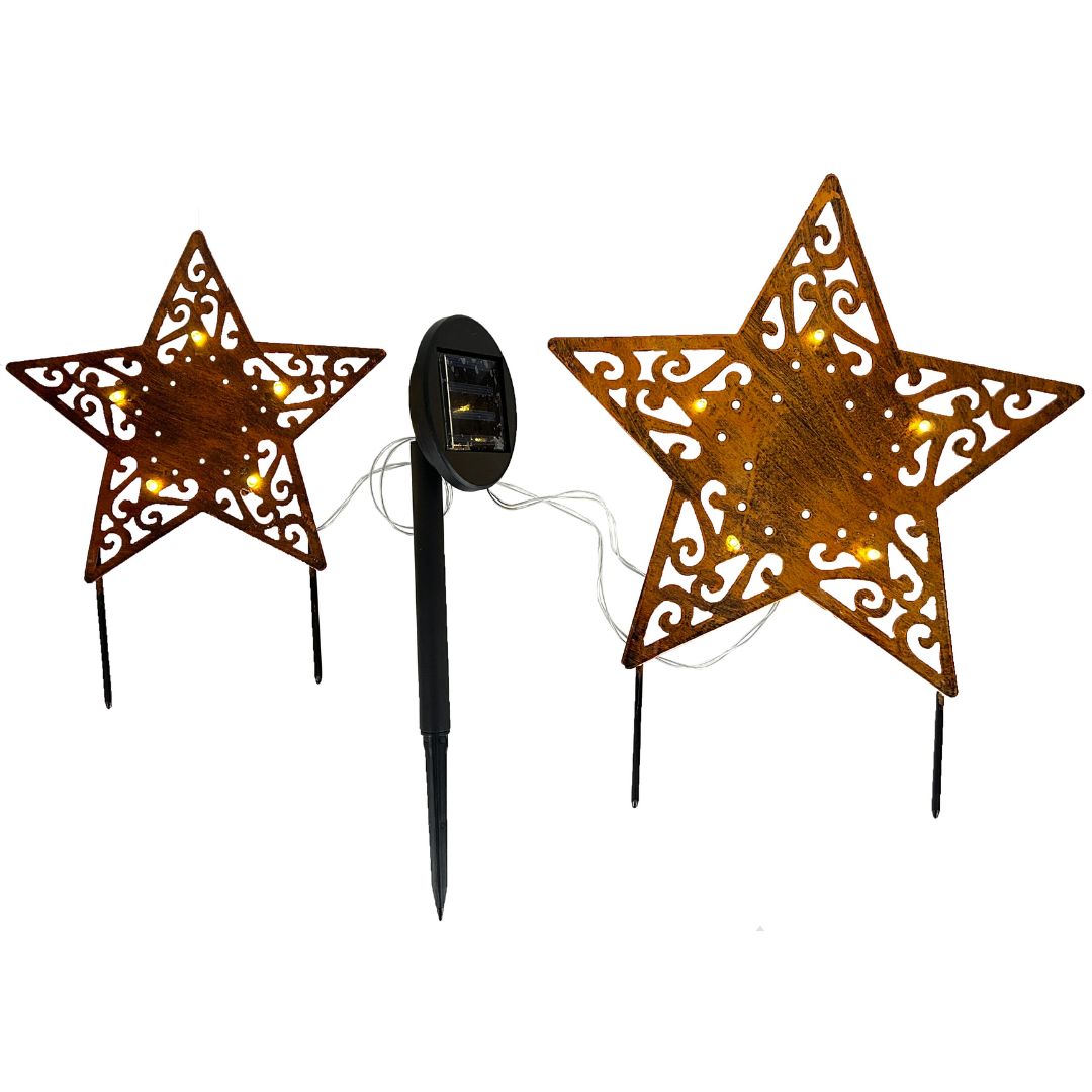 Gartenstecker Sterne | 2er Set | LEDs | Solarpanel | Lichtsensor