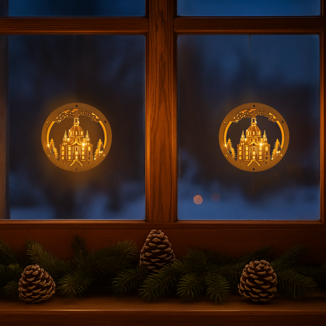Fensterdeko Kirche | LEDs | 2er Set | batteriebetrieben