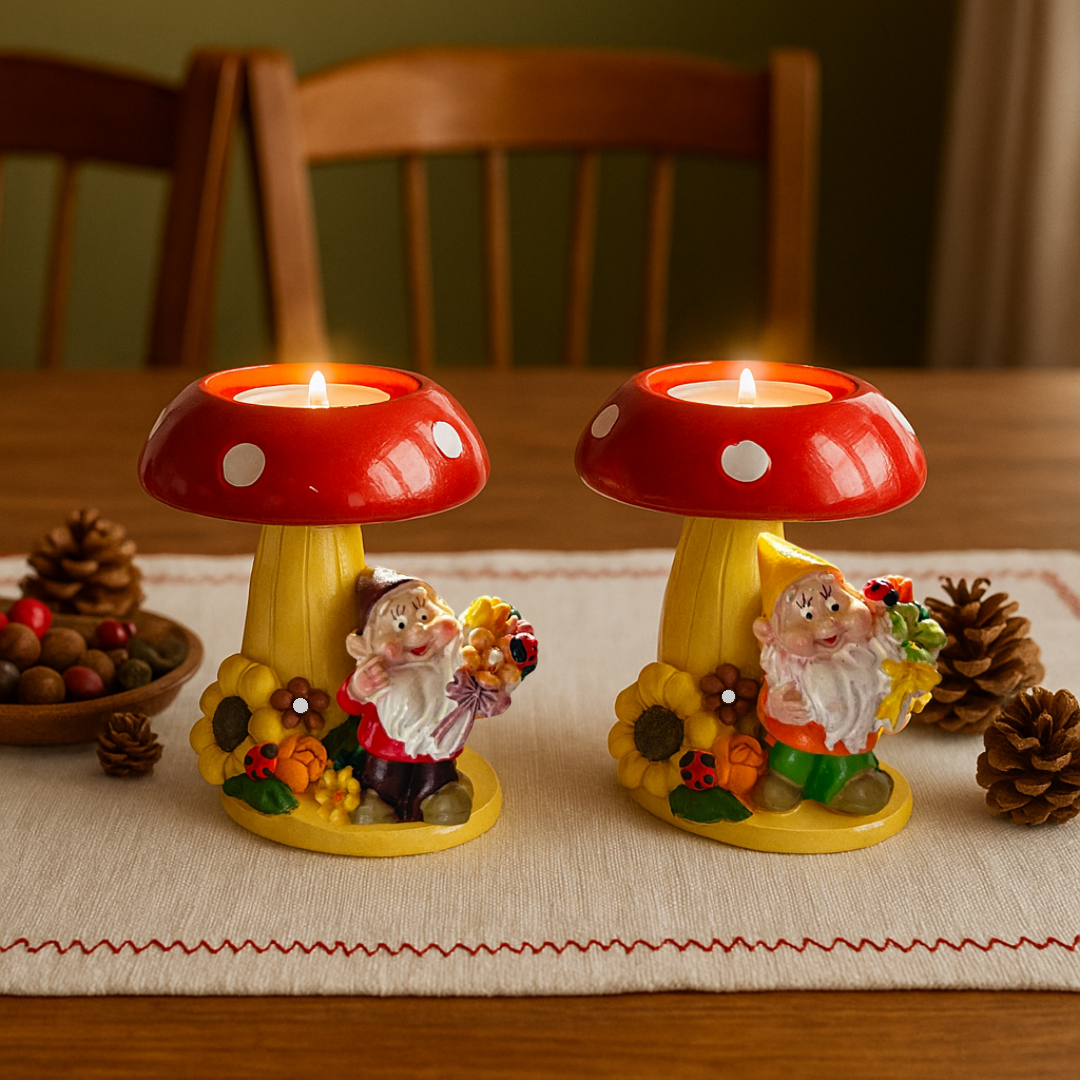 Teelichthalter Pilz | Wichtel | Fliegenpilz | 2tlg. Set | 9 cm H