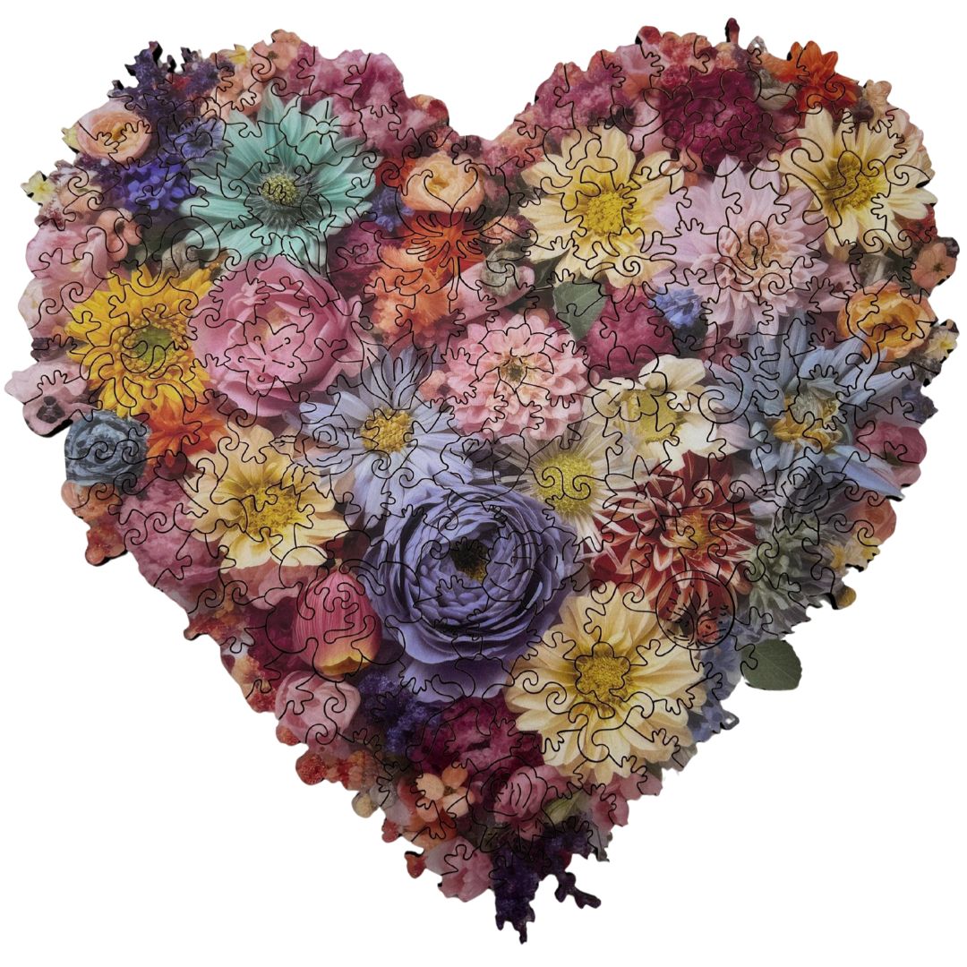Puzzle | Holz | Herzform | Blumen | Ø 27 cm