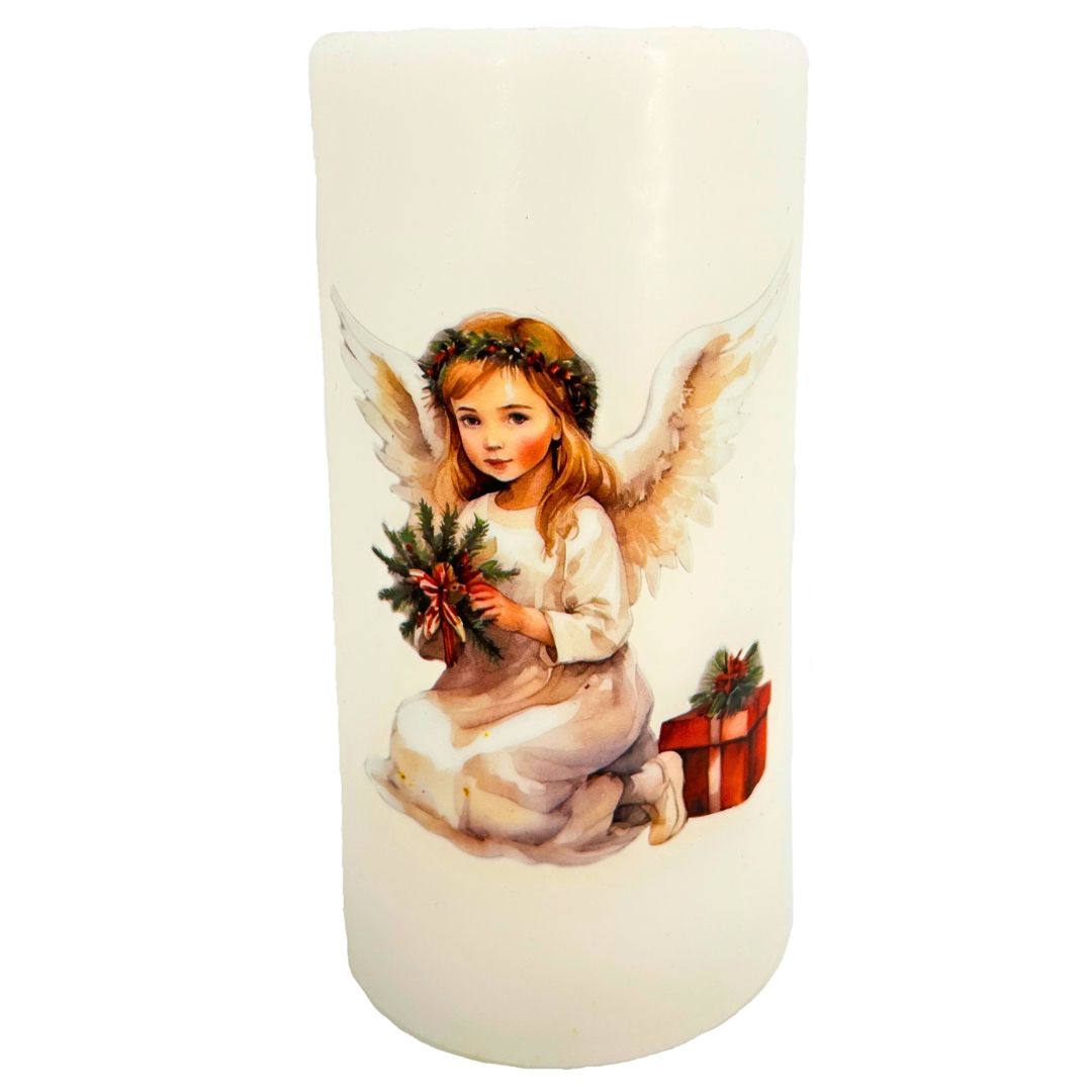 Kerze mit Motiv | Engel | Weihnachten | LED | Batteriebetrieben