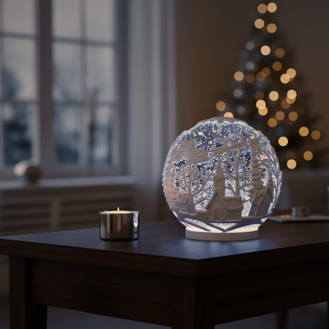 Schneekugel | LEDs | Schneewirbel | batteriebetrieben | 16 cm Ø