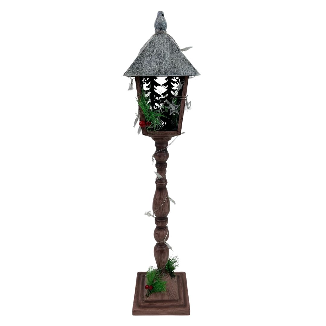 Laterne Weihnachten | LEDs | Holzoptik | Batteriebetrieben | 76 cm H