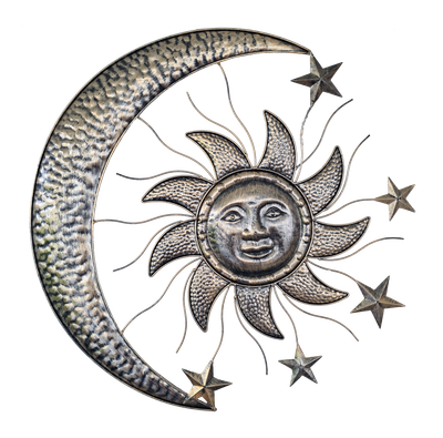 Wanddeko Sonne & Mond | LEDs | Solarpanel | Lichtsensor | 70 cm B